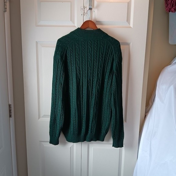 IZOD Men's Green Cable Knit Quarter Zip Sweater Size 2XL Preppy, Business Casual - Picture 2 of 10